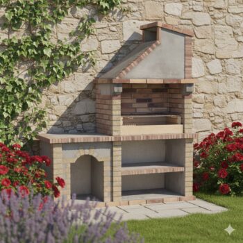 Barbecue de jardin en brique réfractaires et béton (BB002)