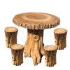 pack magnifique constitué d'une table en forme d'arbre et 4 tabourets.